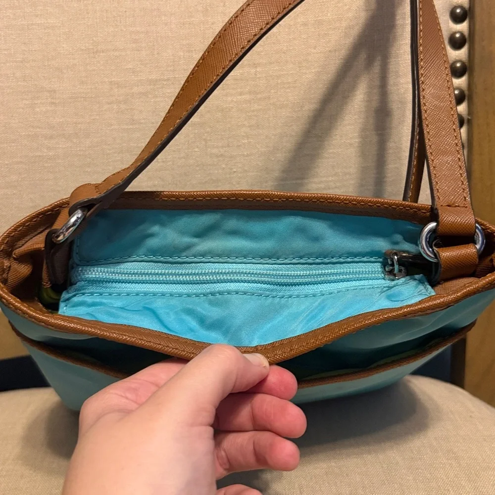 Michael Kors “Kempton” Aquamarine Nylon Crossbody Bag with Leather Trim